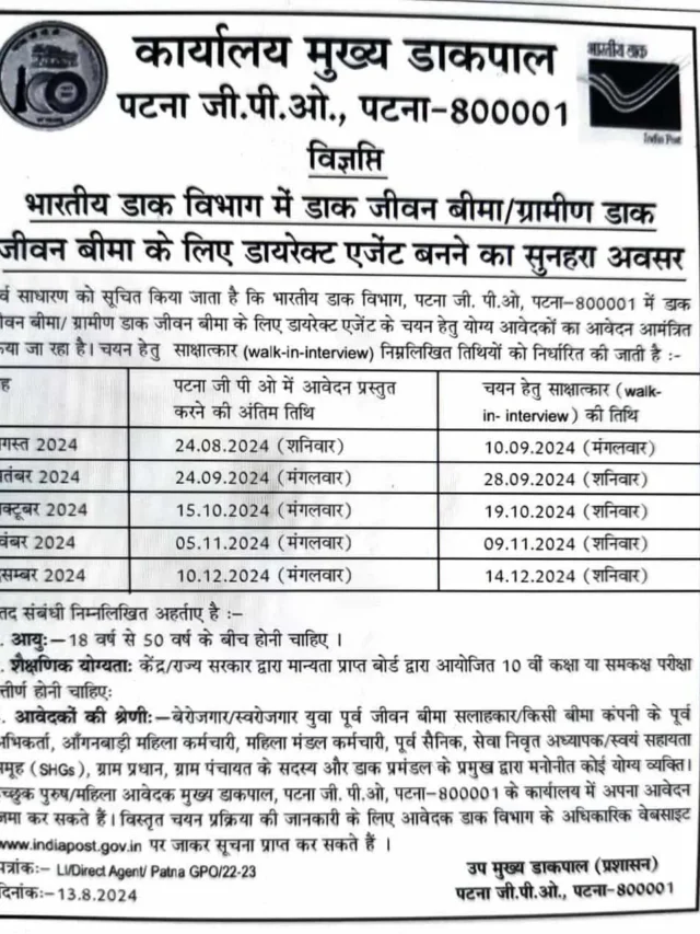 Post Office Agent Vacancy: 10वीं पास बिना परीक्षा एजेंट के पदों पर भर्ती का नोटिफिकेशन जारी