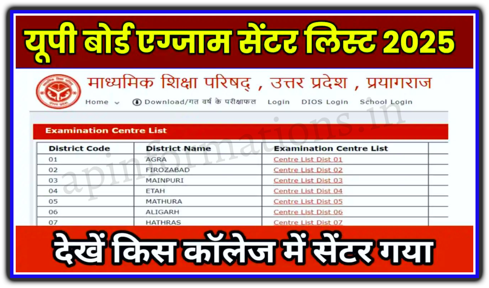 UP Board Exam Center List 2025